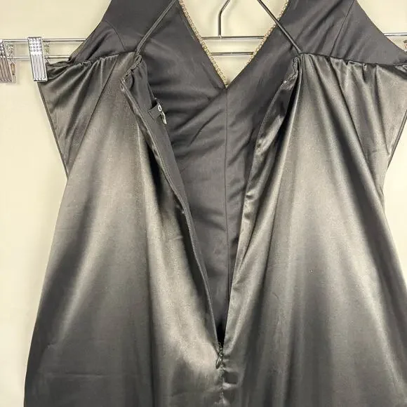 VTG ONYX NITE | Black Satin Gem Ruched Front Slit Maxi Y2K‎ Dress | Women's 14W - Picture 6 of 11